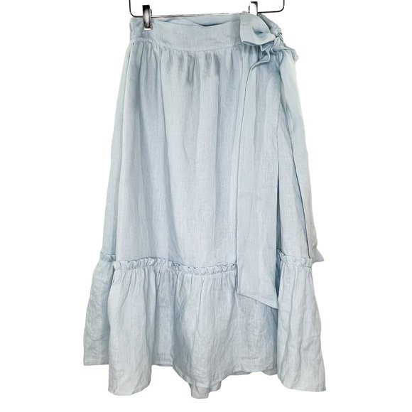 ANN MASHBURN Dresses & Skirts - ANN MASHBURN Light Blue Midi Linen Wrap Skirt